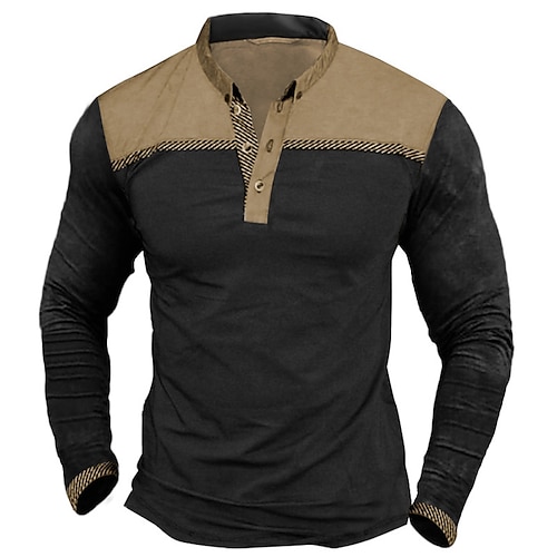 

Hombre Henley Shirt Camiseta superior Camisa de manga larga Bloque de color Plano Henley Calle Vacaciones Manga Larga Retazos Ropa Moda Design Básico