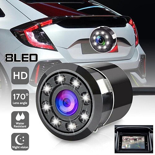 

Cámara de marcha atrás de respaldo de visión trasera de coche HD 170 ° CMOS 8 IR LED visión nocturna impermeable