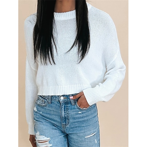 

Mujer Suéter de punto Puente Estriado Tejer Delgado Color sólido Cuello Barco Elegante Casual Exterior Hogar Otoño Invierno Negro Blanco S M L