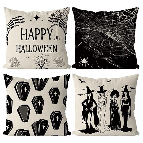 

Halloween Double Side Pillow Cover 4PC Witch Casket Soft Decorative Square Cushion Case Pillowcase for Bedroom Livingroom Sofa Couch Chair