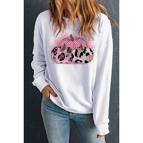 

Damen Sweatshirt Pullover Zur Seite fahren Halloween Sweatshirt Sport Basic Weiß Halloween Rundhalsausschnitt Langarm Oberteil Mikro-elastisch Herbst Winter