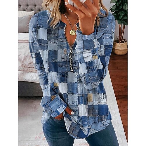 

Women's Pullover Sweater Jumper Jumper Ribbed Knit Zipper Print Geometric V Neck Stylish Casual Daily Going out Fall Winter Pink Blue S M L