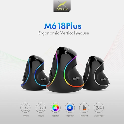 

M618 plus mouse ergonômico para jogos verticais 6 botões 4000 dpi rgb com fio/sem fio mouse de mão direita para pc laptop