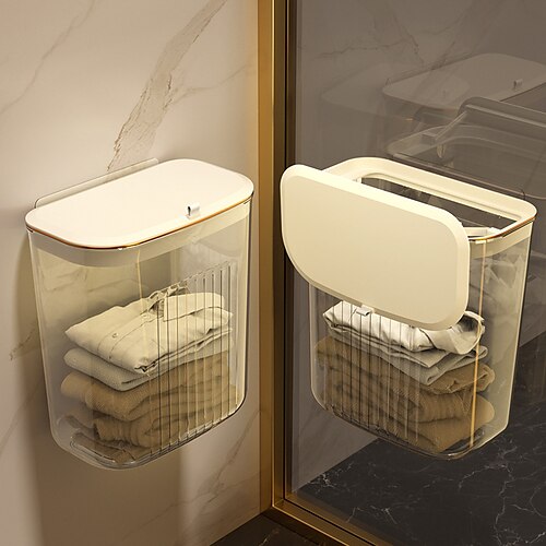 

Abgedeckte Aufbewahrungsbox für Badekleidung, Aufbewahrungskorb, transparent, großer Wand-Hängekorb für Haushalt, Badezimmer, schmutzige Kleidung und Wäschekorb, 1 Stück