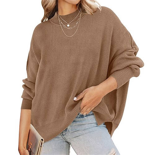 

Pull Maille Femme A côtes Tricoter Fendu Couleur unie Col Ras du Cou mode Décontractées du quotidien Sortie manche longue Automne Hiver Noir Jaune S M L