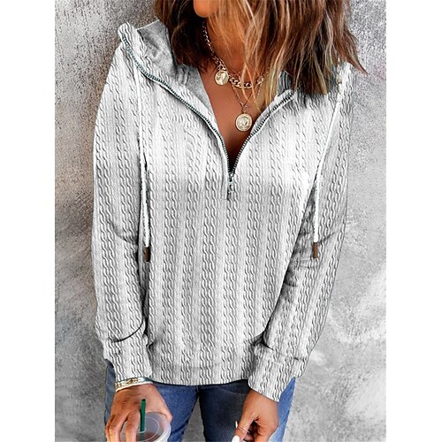 

Damen Pullover Strickwaren Gerippt Stricken Zip Feste Farbe Mit Kapuze Stilvoll Brautkleider schlicht Täglich Ausgehen Herbst Winter Schwarz Weiß Grün S