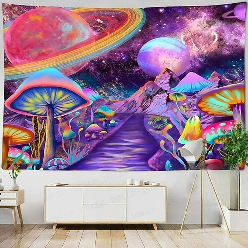 

galaxie planète blacklight tapisserie uv espace réactif esthétique trippy brumeux nature paysage suspendu tapisserie mur art mural pour salon chambre