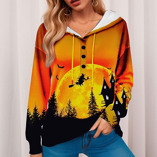 

Damen Hoodie Sweatshirt Kapuze Zur Seite fahren Halloween Sweatshirt Sport Basic Taste Kordelzug Rote Halloween Kapuzenpullover Langarm Oberteil Mikro-elastisch Herbst Winter