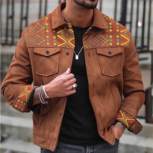 

Homme Chemise Tribal Géométrie Col rabattu Bleu Fuchsia Marron Vert Kaki Extérieur Plein Air manche longue Imprimer Vêtement Tenue Mode Vêtement de rue Design Respirable