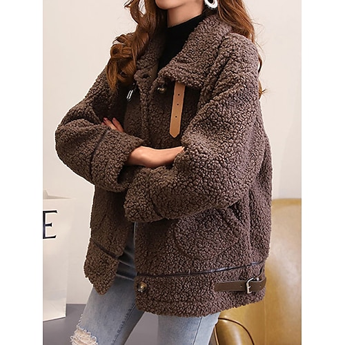 

Damen Wintermantel Fleecejacke warm halten Atmungsaktiv Outdoor Strasse Freizeitskleidung Taste Tasche Einreihiger Verschluss Kargen Modisch Täglich Brautkleider schlicht Glatt Lockere Passform