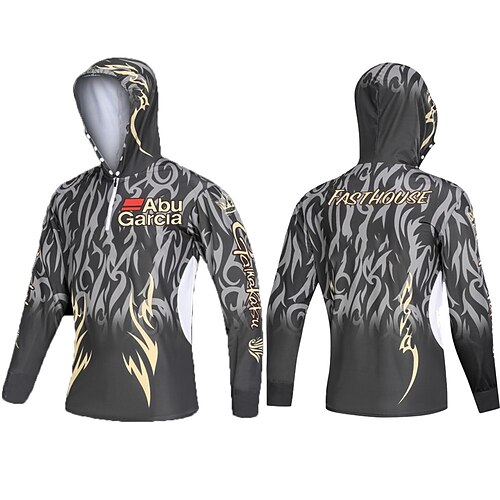 

ABUGARCIA Men's Fishing Shirt Hooded Outdoor Long Sleeve UPF50 Breathable Quick Dry Sweat wicking Top Summer Spring Winter Fishing Black / Gloden