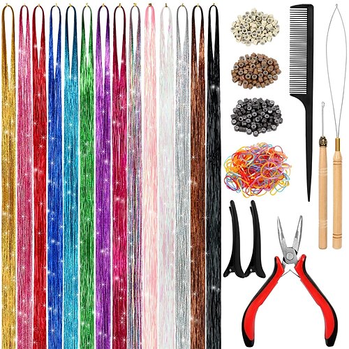 Hair Tinsel Strands Kit, Tinsel Hair Extensions, Fairy Hair Tinsel Kit For  Women Girls With Tools (1