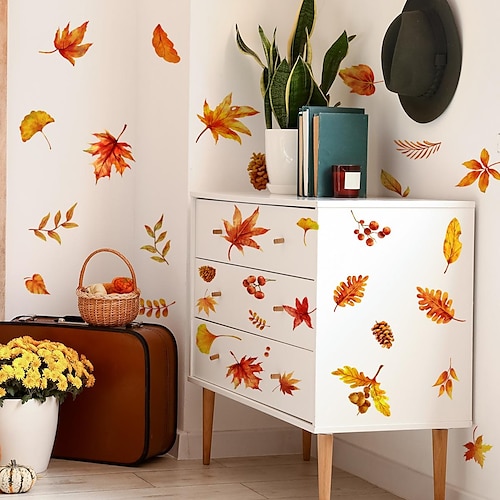 

Herbst Blatt orange Blumen Pflanze Aufkleber Wohnzimmer Schlafzimmer dekorative Wandaufkleber