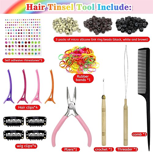 Hair Tinsel Kit Strands With Tool 48 Inch 5 Colors Poland