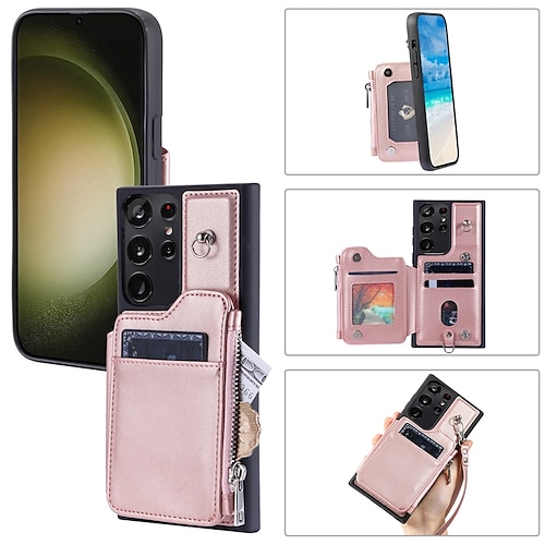 

Handy Hülle Handyhüllen Für Samsung Galaxy S23 Ultra Plus S22 S21 A54 A13 Brieftasche Kartenetui Reisverschluss Anti-Diebstahl mit Handschlaufe Retro TPU PU-Leder