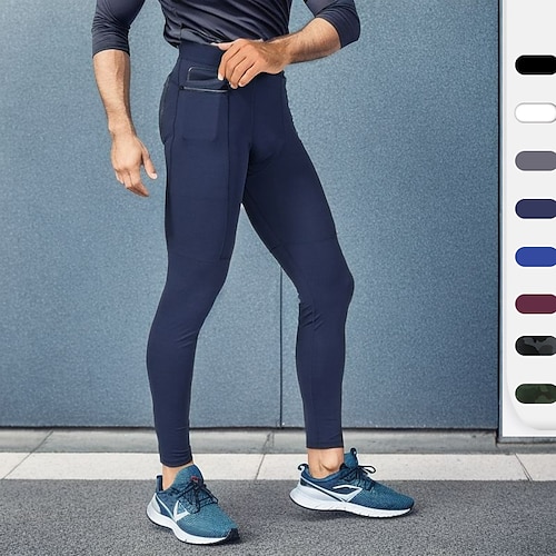

Men's Running Tights Leggings Compression Tights Leggings Zipper Pocket Bottoms Sports Outdoor Athletic Athleisure Spandex Breathable Quick Dry Moisture Wicking Fitness Gym Workout Running Skinny