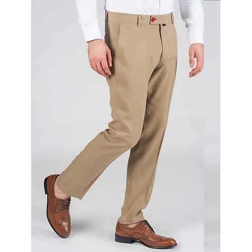

Homens Calças chinês Calça casual Bolsos Tecido Conforto Escritório O negócio Casual Misto de Algodão Moda Roupa de rua Cáqui