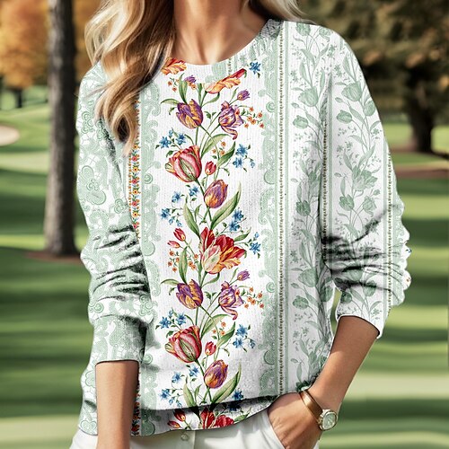 

Women's Golf Pullover Golf Sweatshirt Thermal Warm Breathable With Pockets Long Sleeve Golf Outerwear Top Regular Fit Side Pockets Half Zip Floral Spring Autumn Tennis Golf Pickleball
