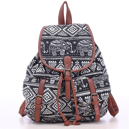 

Men's Women's Backpack School Bag Bookbag Outdoor Daily Floral Print Polyester Canvas Adjustable Large Capacity Breathable Zipper Black / White Black Blue