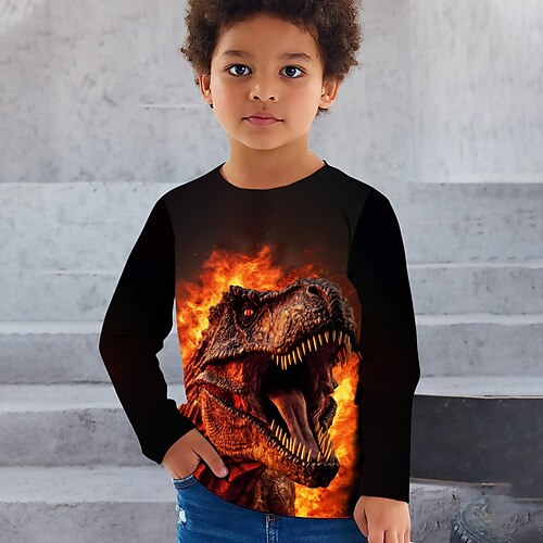 

Jungen 3D Graphic Tier Dinosaurier T-Shirt Langarm 3D-Druck Sommer Frühling Herbst Sport Modisch Strassenmode Polyester kinderkleidung 3-12 Jahre Outdoor Casual Täglich Regular Fit