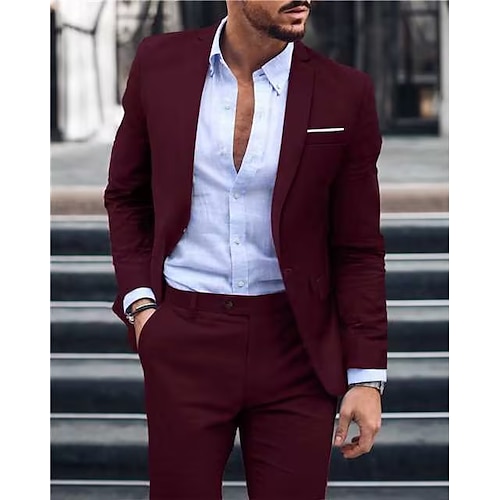 

Costume Homme Mariage Ensemble 2 pièces Noir Rouge Bordeaux Bleu Couleur Pleine Coupe Sur-Mesure Droit un bouton 2023