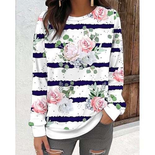 

Damen Sweatshirt Pullover Zur Seite fahren Basic Weiß Gelb Grün Blumen Casual Sport Rundhalsausschnitt Langarm Oberteil Mikro-elastisch Herbst Winter