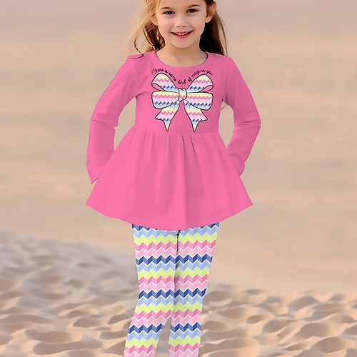 

2 Pieces Kids Girls' T-shirt Pants DressSet Clothing Set Outfit Graphic Cartoon Geometric Long Sleeve Ruffle Set Outdoor 3D Print Active Fashion Daily Summer Fall 3-12 Years Yellow Pink Blue