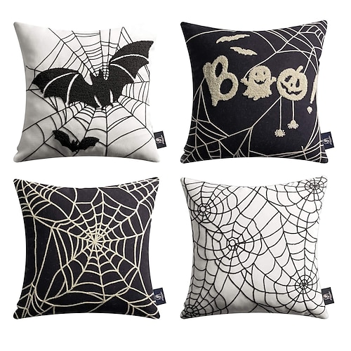 

Feliz halloween funda de almohada de doble cara 4 piezas telaraña suave decorativa funda de cojín cuadrado funda de almohada para dormitorio sala de estar sofá silla