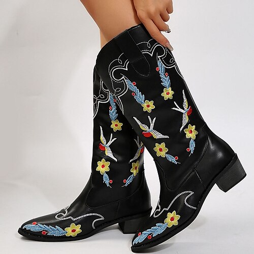 

Damen Stiefel Springerstiefel Cowboy Westernstiefel Übergrössen Outdoor Täglich Winter Stickerei Blockabsatz Spitze Zehe Vintage Elegant PU Halbschuhe Stickerei Schwarz