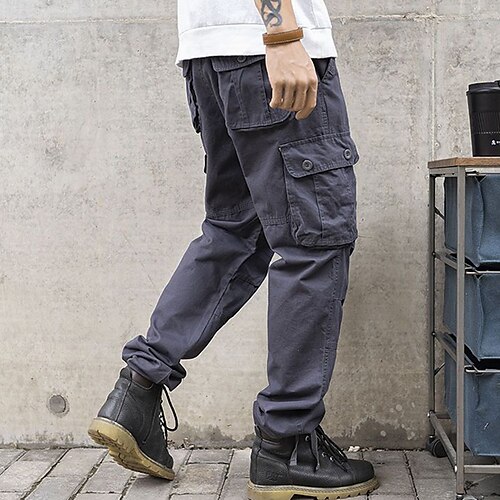 Men's Cargo Pants Cargo Trousers Casual Pants 6 Pocket Plain Comfort  Breathable Outdoor Daily Going out 100% Cotton Fashion Casual Army Yellow  Black Micro-elastic 2024 - $27.99