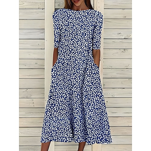 

Women's Casual Dress Shift Dress Floral Ditsy Floral Print Pocket Crew Neck Midi Dress Basic Modern Daily Vacation Half Sleeve Loose Fit Red Blue Green Summer Spring S M L XL 2XL
