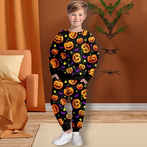 

niños halloween sudadera y pantalones conjunto de ropa gráfico de manga larga calavera calabaza impresión 3d moda activa poliéster fresco al aire libre calle vacaciones niños cuello redondo impresión 3-12 años gráfico impreso en 3d