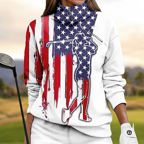 

Femme Sweat à capuche de golf Pull de golf Sweat Golf Chaud Respirable Evacuation de l'humidité manche longue Vêtements d'extérieur de golf Top Standard 1/4 Zip Col Montant Drapeau Printemps Automne