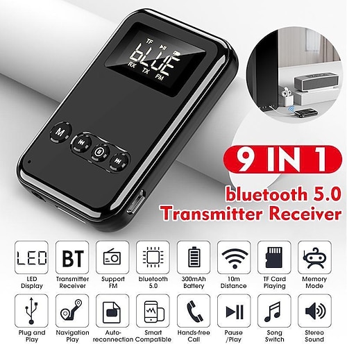 INECIY Bluetooth 5.0-adapter – Met 3,5mm AUX, Handsfree Bellen, CVC8.0 Ruisonderdrukking – Voor Auto, Tv, Speaker – Tot 10m Bereik
