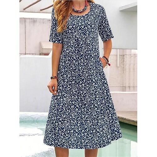 

Mujer Vestimenta casual Vestido de flores Vestido de verano Floral floral ditsy Bolsillo Estampado Cuello Barco Vestido Midi Moda Moderno Exterior Diario Manga Corta Ajuste regular Amarillo Azul