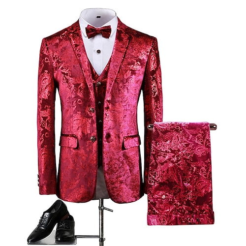 

Costume Homme Mariage Fête scolaire Ensemble 2 pièces Rouge Imprimé Coupe Sur-Mesure Droit deux boutons 2023