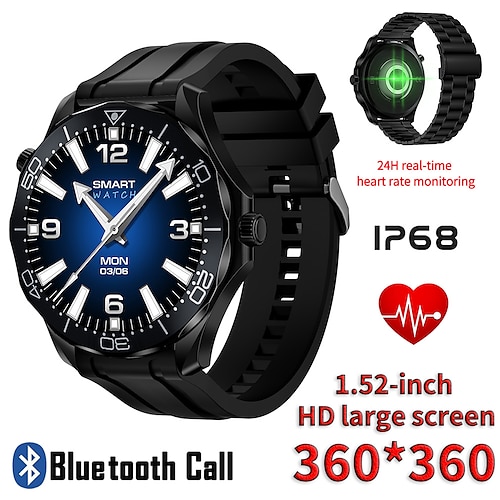 

696 JS007OMG Reloj inteligente 1.52 pulgada Smartwatch Reloj elegante Bluetooth Podómetro Recordatorio de Llamadas Seguimiento del Sueño Compatible con Android iOS Hombre Llamadas con Manos Libres