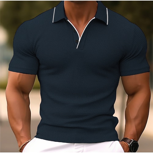  Férfi Pólóingek Button Up Polos Hétköznapi Sport Hajtóka Rövid ujjú Divat Alap Sima Gombok Nyár Normál Világoszöld Sötétkék Világoskék Pólóingek