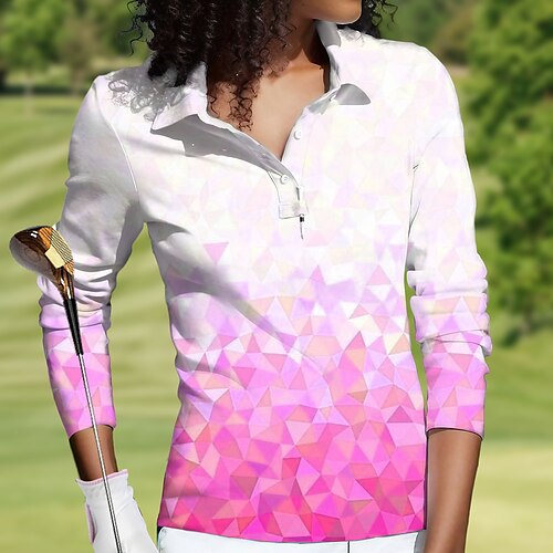 

Damen poloshirt Golfhemd Geknöpftes Poloshirt Atmungsaktiv Schnelltrocknend Feuchtigkeitsableitung Langarm Golfbekleidung Golfkleidung Regular Fit Geometrie Frühling Herbst Tennis Golfspiel Pickleball