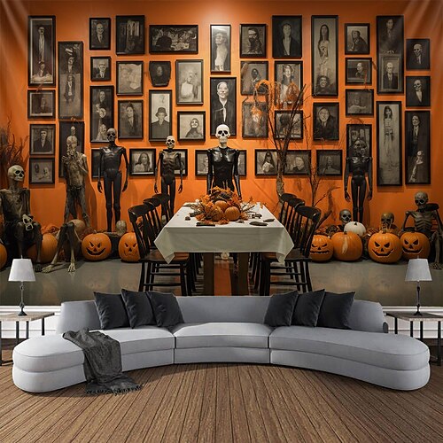 

halloween effrayant maison suspendu tapisserie mur art grande tapisserie murale décor photographie toile de fond couverture rideau maison chambre salon décoration crâne citrouille