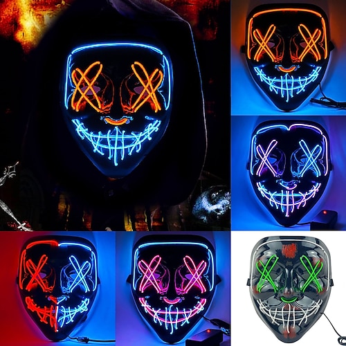 

Halloween masque led masque lumineux lueur dans le noir cosplay el fil halloween festival fête fournitures pour adultes