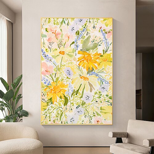 

Handmade Oil Painting Canvas Wall Art Decor Original Colorful flowers and plants Painting Abstract Floral Landscape Painting for Home Decor With Stretched Frame/Without Inner Frame Painting