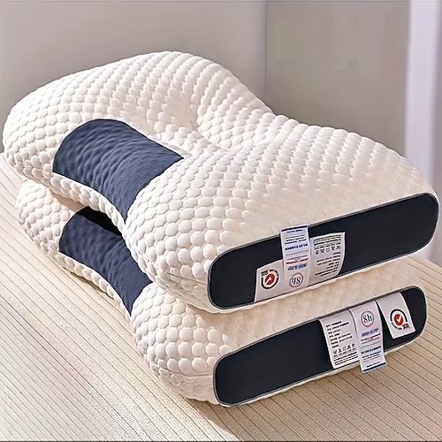 

1 almohada fina de punto de algodón con protección cervical para el cuello, almohada de masaje para dormir, almohada antibacteriana transpirable que absorbe la humedad, adecuada para la decoración del