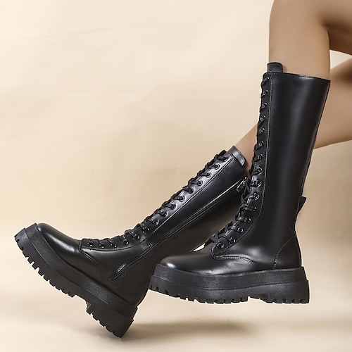 

Damen Stiefel Springerstiefel Motorradstiefel Slouchy-Stiefel Party Klub Schnürsenkel Blockabsatz Keilabsatz Runde Zehe Gothic Klassisch Komfort Rennen Wanderschuhe Kunstleder Lackleder Reißverschluss