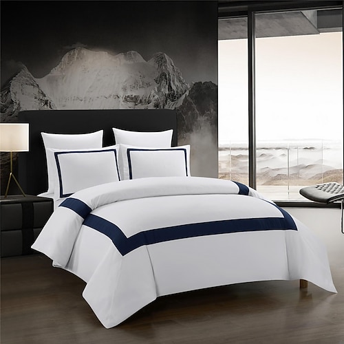 

Duvet Cover Set Hotel Quality Microfiber Duvet Cover Set With Pillow Shams, Navy Blue,