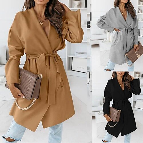 

Damen Mantel Outdoor Strasse Täglich Herbst Winter Lang Mantel Regular Fit Windundurchlässig warm halten Atmungsaktiv Moderne Dame Modisch Jacken Langarm Glatt Mit Taschen Übergröße Schwarz Khaki Grau