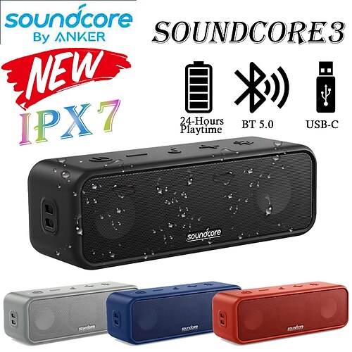 

Anker Soundcore 3 Bluetooth-Lautsprecher mit Stereo-Sound, Membrantreiber aus reinem Titan, Partycast-Technologie, Bassup, 24-Stunden-Spielzeit