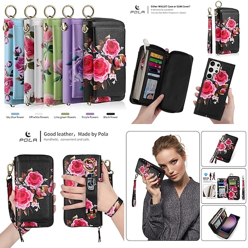 

téléphone Coque Pour Samsung Galaxy S23 Ultra Plus S22 Note 20 Ultra Portefeuille Avec Magsafe Détachable fermeture Éclair Antivol Fleur TPU faux cuir
