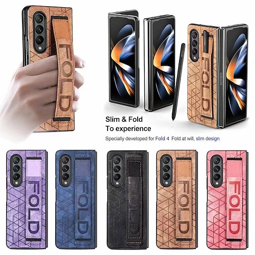 

Phone Case For Samsung Galaxy Z Fold 5 Z Fold 4 Z Fold 3 Back Cover Portable Bumper Frame Leather Retro Word / Phrase TPU PU Leather