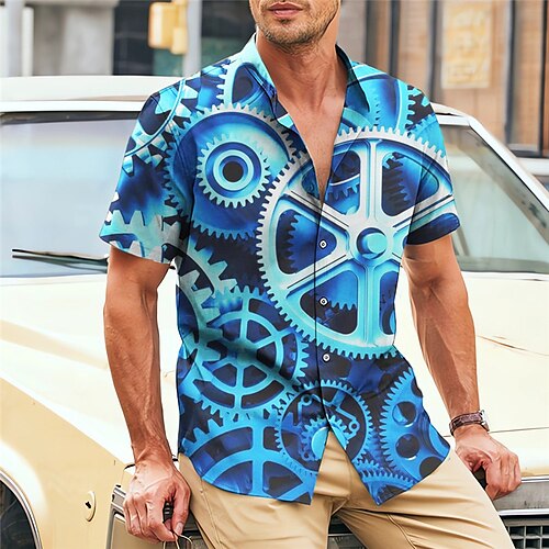 

Men's Shirt Graphic Prints Machine Stand Collar Yellow Blue Gray Outdoor Street Short Sleeve Print Clothing Apparel Fashion Designer Casual Comfortable